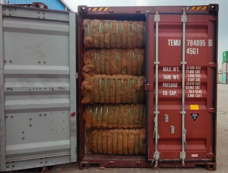 Container stuffed with bagged commodity, ready for shipment