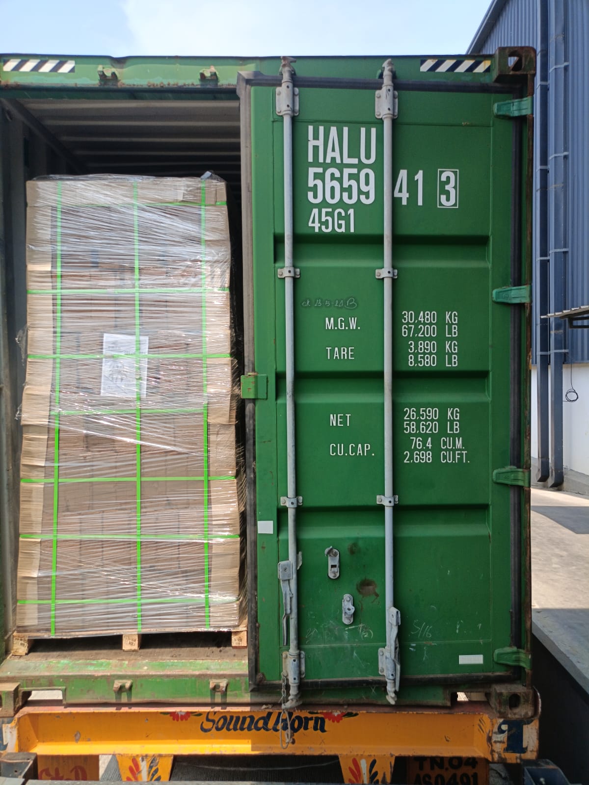 Palletized cartons inside a container ready for dispatch